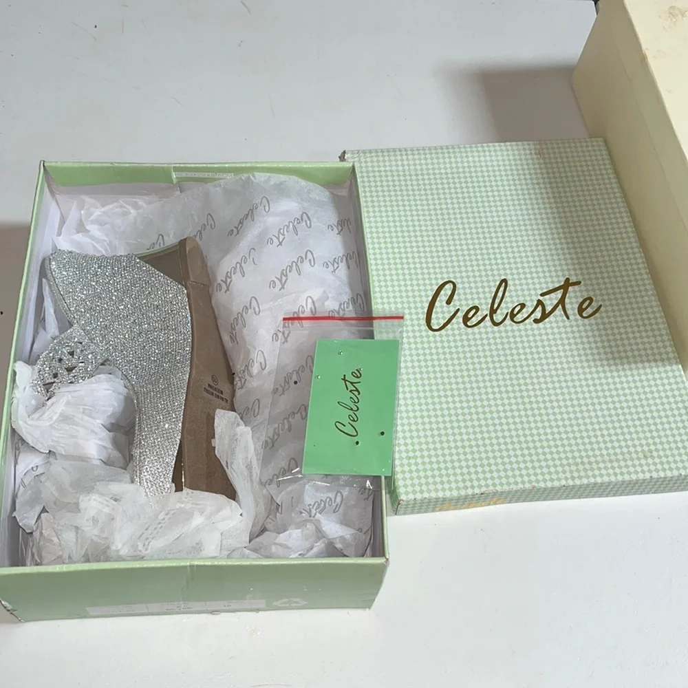 Celeste size 10 silver embellished sandal Extra sequins 3.5”wedge heel